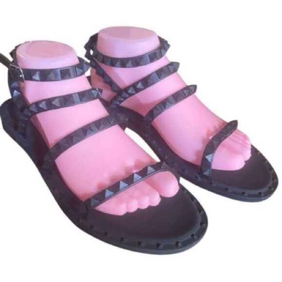 Steve Madden Skyler Travel J Black Studded Slide Gladiator Jelly Sandals Wm’s Sz - Picture 1 of 6